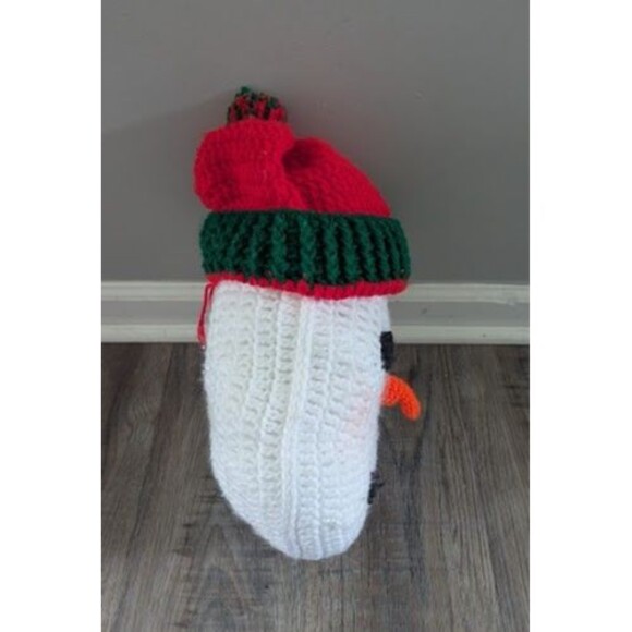 Vintage Handmade Knit Crochet 12" Round Snowman Face w/Hat Pillow - Picture 4 of 4